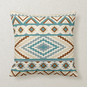 Aztec Tribal Print Neutral Browns Beige Teal Cushion