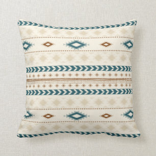 Aztec Tribal Print Neutral Browns Beige Teal Cushion