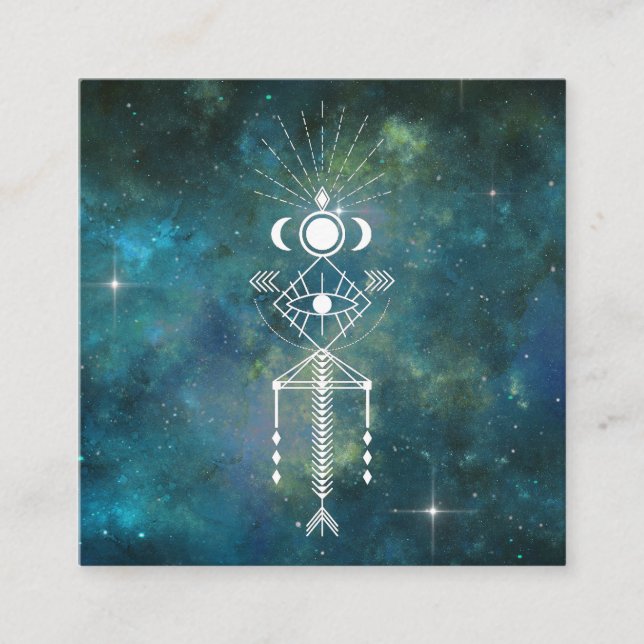*~* Aztec Tribal Sacred Celestial Cosmic Shaman Square Business Card (Front)