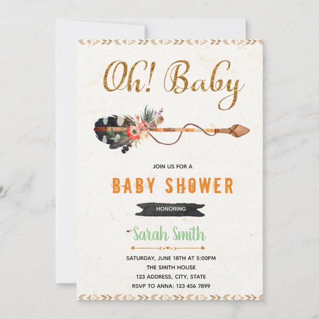 Aztec tribal shower birthday invitation (Front)