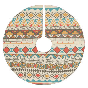 Aztec Tribal Striped Vintage Illustration Brushed Polyester Tree Skirt