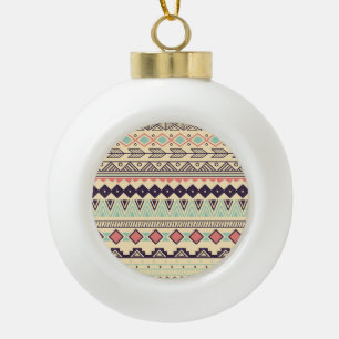Aztec Tribal Stripes: Vintage Illustration Ceramic Ball Christmas Ornament