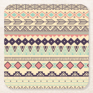 Aztec Tribal Stripes: Vintage Illustration Square Paper Coaster