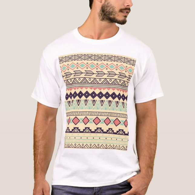 Aztec Tribal Stripes: Vintage Illustration T-Shirt (Front)