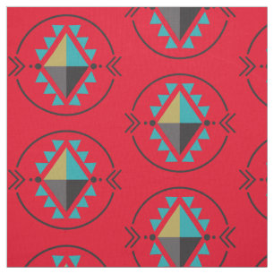 Aztec Tribal Symbol Red Pattern Fabric