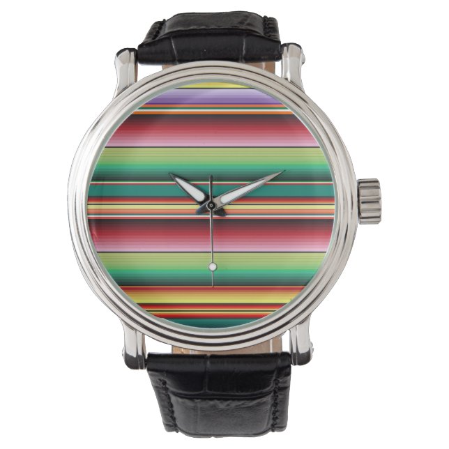 Aztec Tribal Traditional Textile Colourful Linear  Watch (Front)