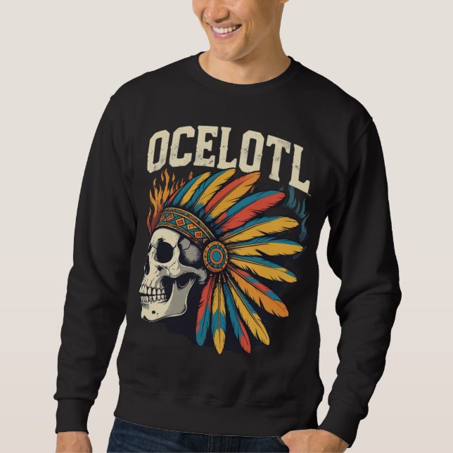 Aztec Warrior Skull with Colourful Feather Headdre Sweatshirt (Front)