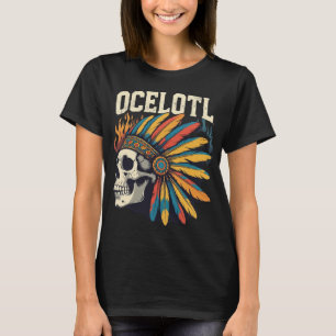 Aztec Warrior Skull with Colourful Feather Headdre T-Shirt