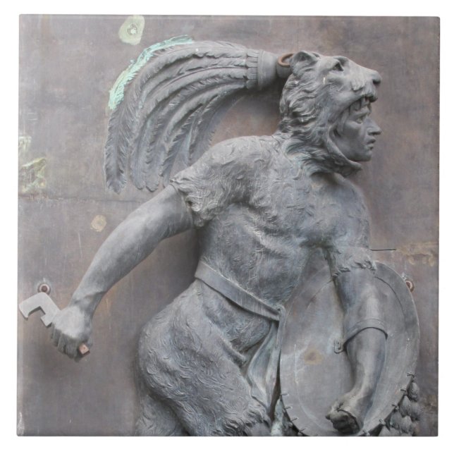 Aztec Warrior Stone carving Ceramic Tile (Front)