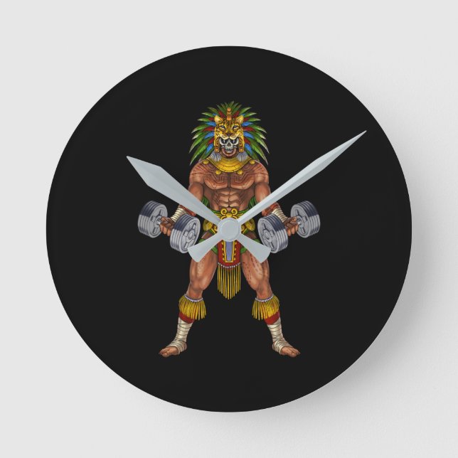 Aztec Warrior Weightlifting Round Clock (Front)