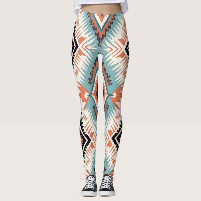 Aztec Western Tribal Large Pattern Leggings (Front)