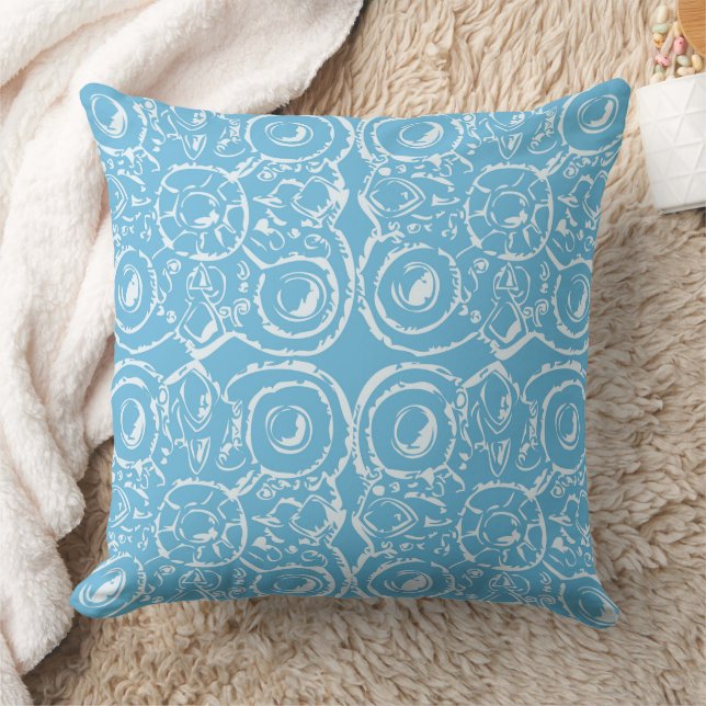 Aztec White Blue Pattern Cushion (Blanket)