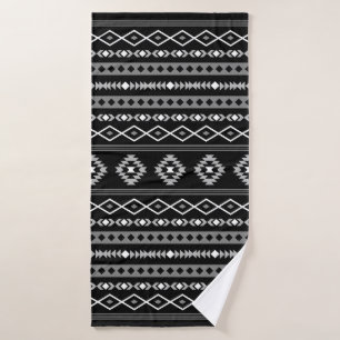 Aztec White Grey Black Mixed Motifs Pattern Bath Towel