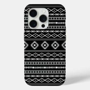 Aztec White Grey Black Mixed Motifs Pattern iPhone 15 Pro Case