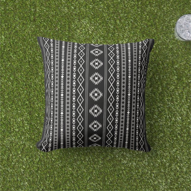 Aztec White Grey Black Mixed Motifs Pattern Cushion (Grass)