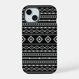 Aztec White Grey Black Mixed Motifs Pattern iPhone 15 Case