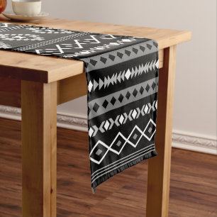 Aztec White Grey Black Mixed Motifs Pattern Short Table Runner