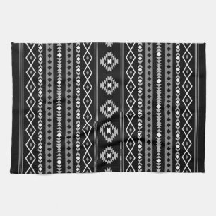 Aztec White Grey Black Mixed Motifs Pattern Tea Towel