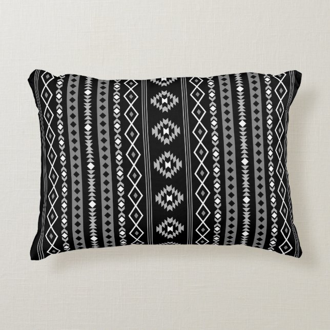 Aztec White Grey Black Mixed Motifs V Pattern Decorative Cushion (Front)
