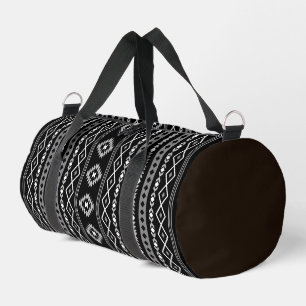 Aztec White Grey Black Mixed Motifs V Pattern Duffle Bag