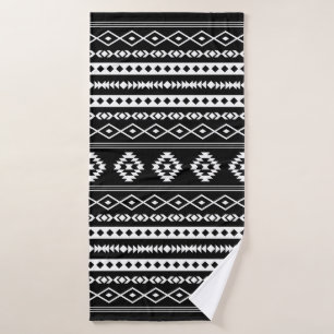 Aztec White on Black Mixed Motifs Pattern Bath Towel