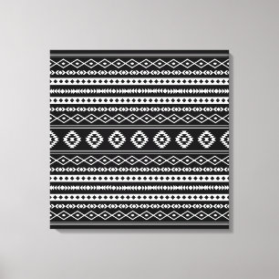 Aztec White on Black Mixed Motifs Pattern Canvas Print