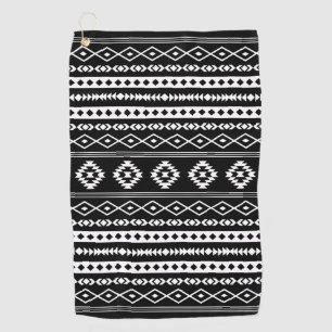 Aztec White on Black Mixed Motifs Pattern Golf Towel