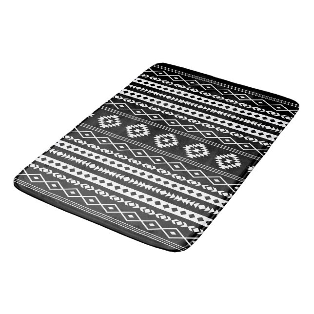 Aztec White on Black Mixed Motifs (V) Pattern Bath Mat (Angled)