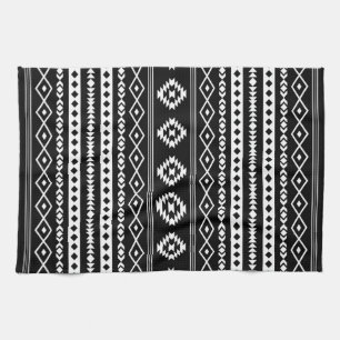 Aztec White on Black Mixed Motifs (V) Pattern Tea Towel
