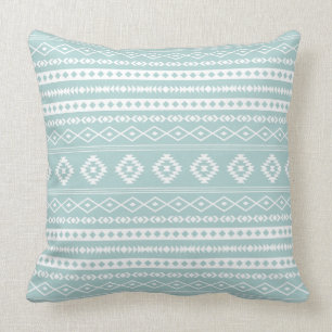 Aztec White on Light Teal Mixed Motifs Pattern Cushion