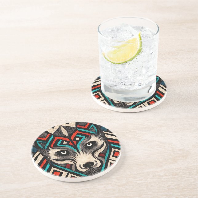 Aztec Wolf Face Coaster (Side)