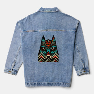 Aztec Wolf Face Denim Jacket