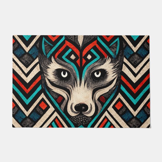 Aztec Wolf Face Doormat (Front)