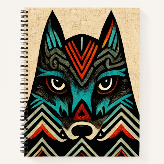 Aztec Wolf Face Notebook (Front)