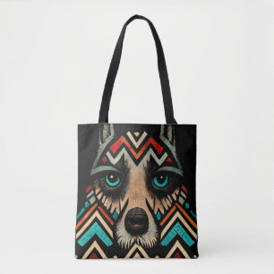 Aztec Wolf Face Tote Bag