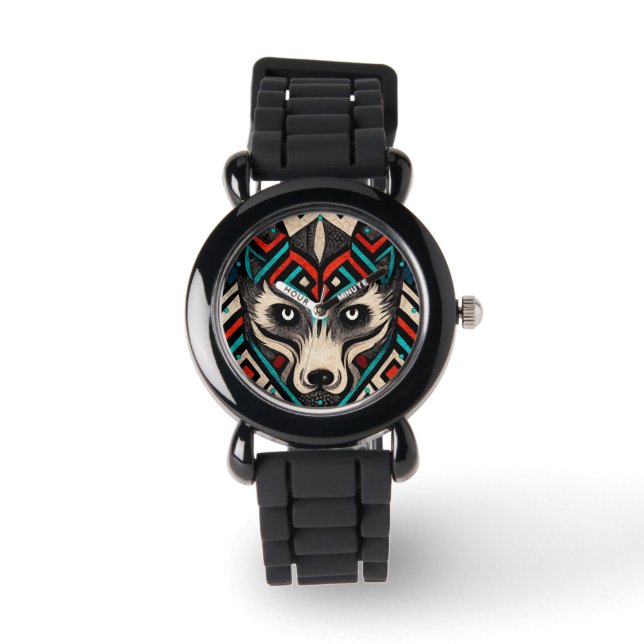 Aztec Wolf Face Watch (Front)