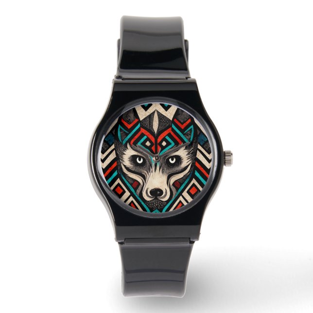 Aztec Wolf Face Watch (Front)