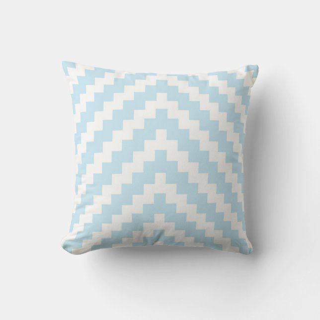 Aztec Zigzag in Baby Blue and White Cushion (Front)