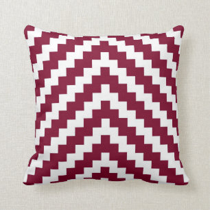 Aztec Zigzag in Cranberry Red and White Cushion