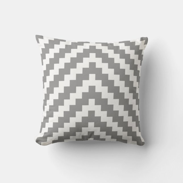 Aztec Zigzag Pattern in Grey and White Cushion (Front)