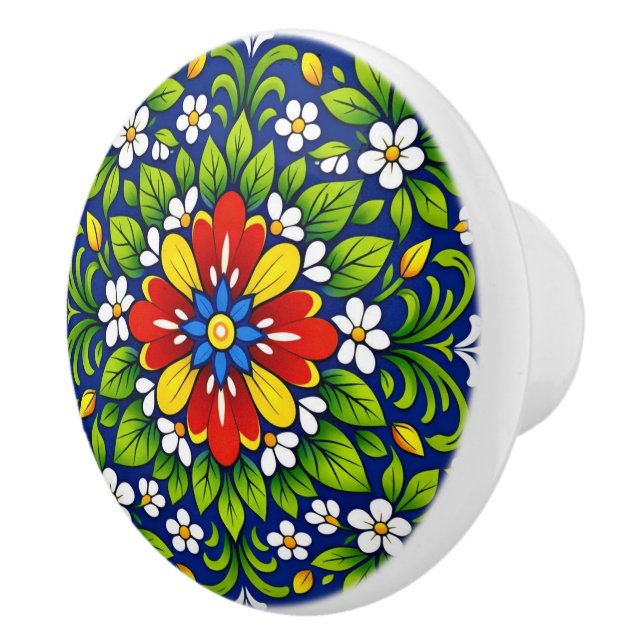 Azul Flor Clássica Ceramic Knob (Right)