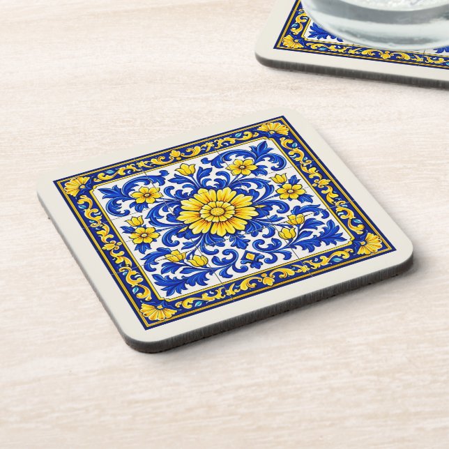 Azul Flor Dourada — Hard Plastic Coaster (Left Side)