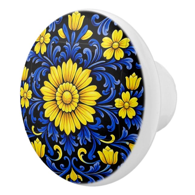 Azul Flor Noite Ceramic Knob (Right)