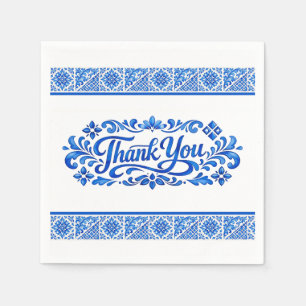 Azul & Limone Romance Azul Tile Thank You Wedding Napkin