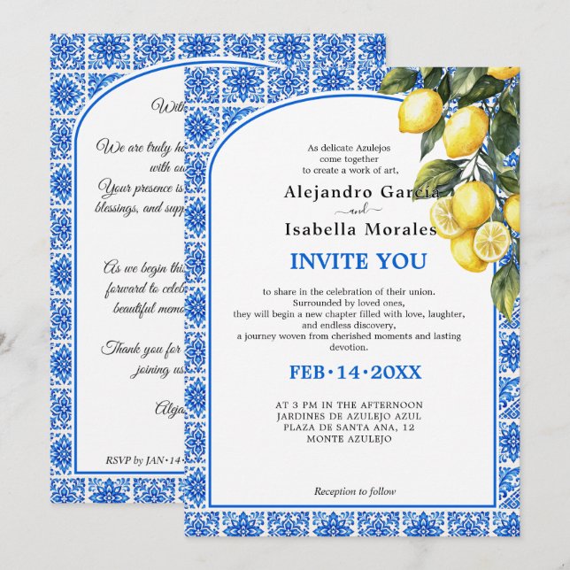🍋💙Azul & Limone Romance Invitation (Front/Back)
