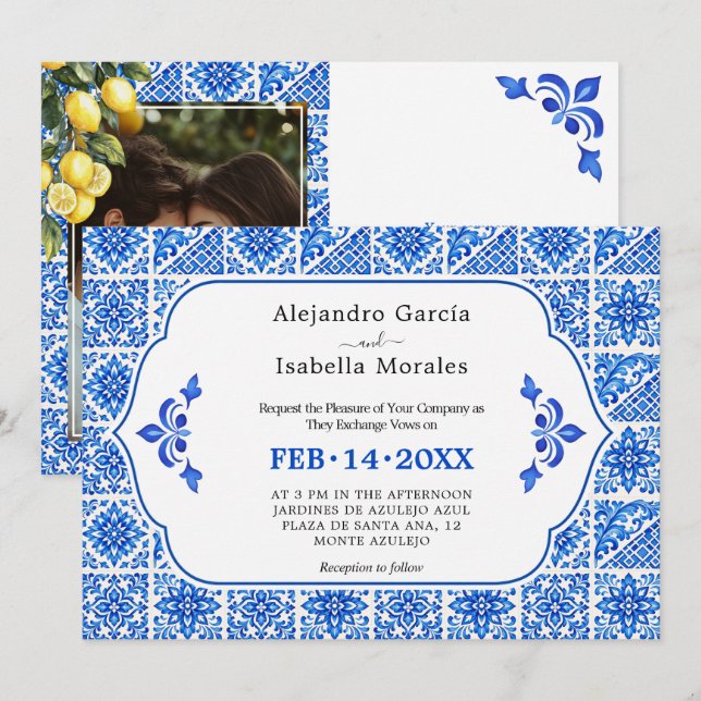🍋💙 Azul & Limone Romance Photo edition Invitation (Front/Back)