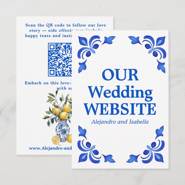 💙🍋 Azul & Limone Romance  QR Wedding Website  Enclosure Card (Front/Back)