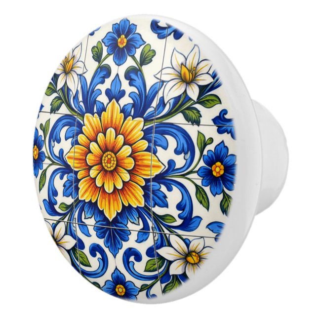 Azul Sol Flor  Ceramic Knob (Right)