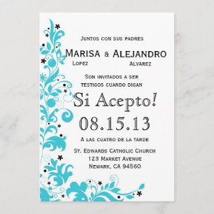 Azul Y Blanco Invitacion de Boda en español Invitation