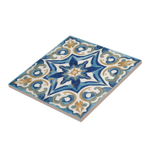 Azulejo blue and beige mosaic vintage bulk ceramic tile